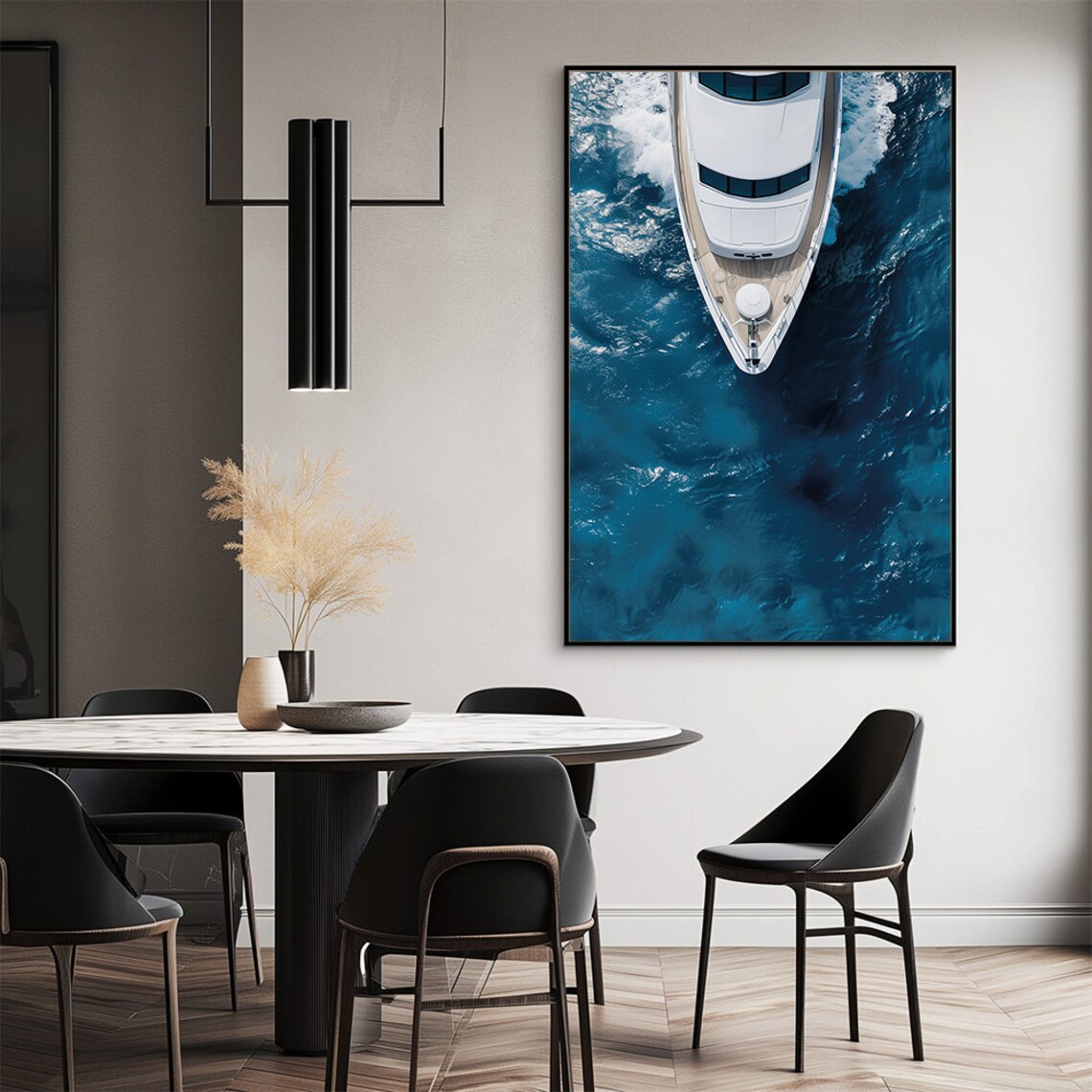 Luxury White Yacht Aerial Top View Deep Blue Ocean Sea Poster - Image 2