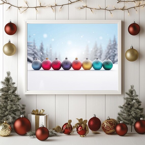 Colorful Christmas Baubles on Snow Festive Winter Holiday Poster