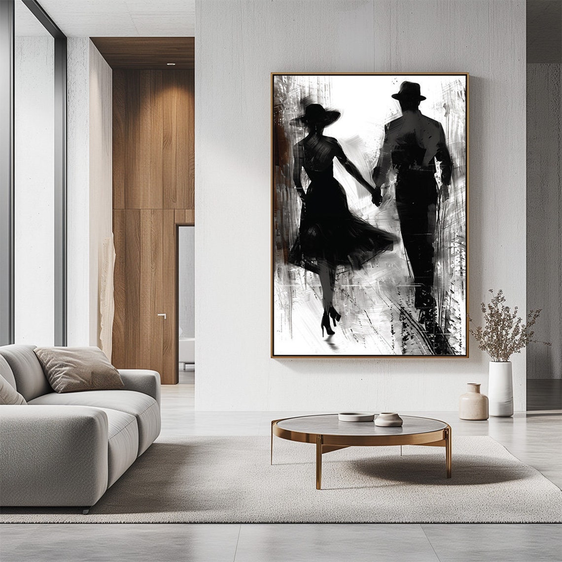 Black And White Couple Holding Hands Romantic Silhouette Poster - Image 3