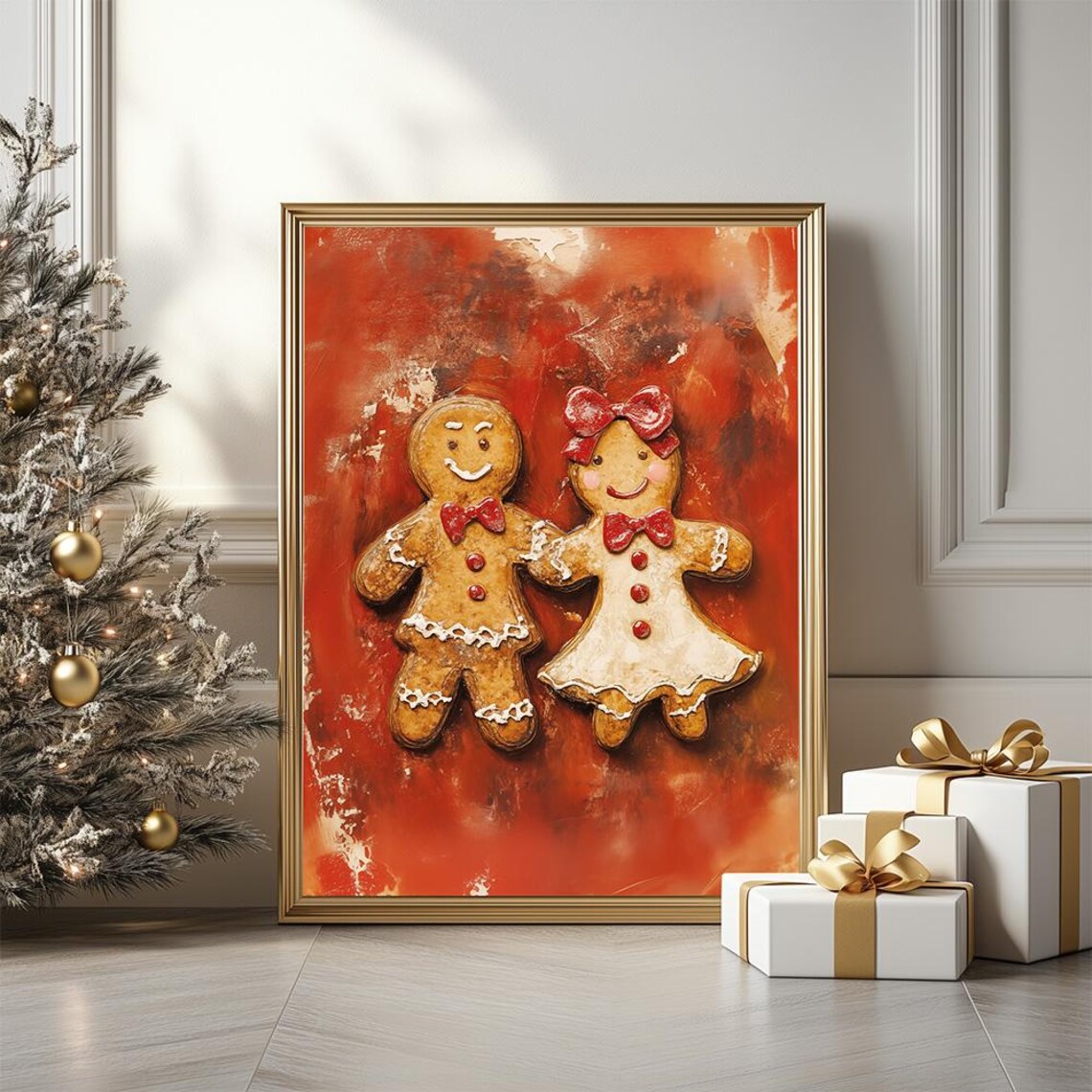 Gingerbread Couple Man And Woman Sweet Christmas Holiday Wall Art