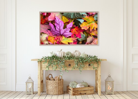 Colorful Autumn Leaves Purple Pink Yellow Fall Frame TV Wall Art