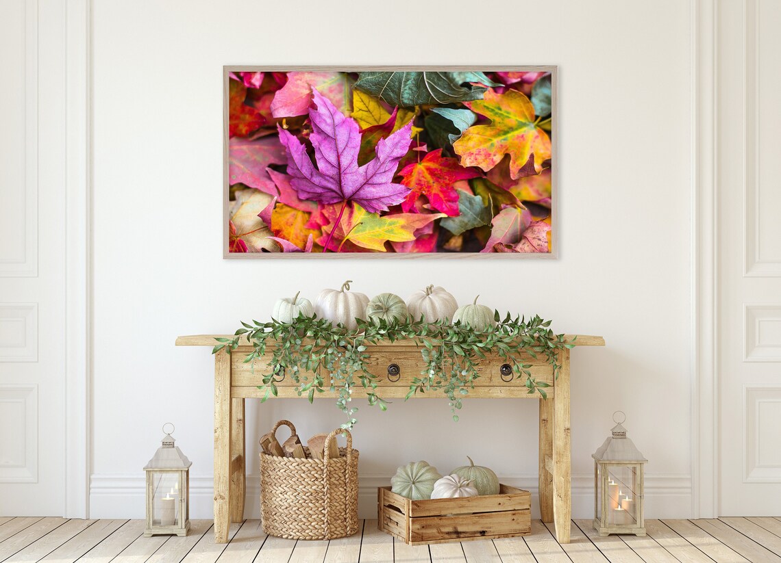 Colorful Autumn Leaves Purple Pink Yellow Fall Frame TV Wall Art