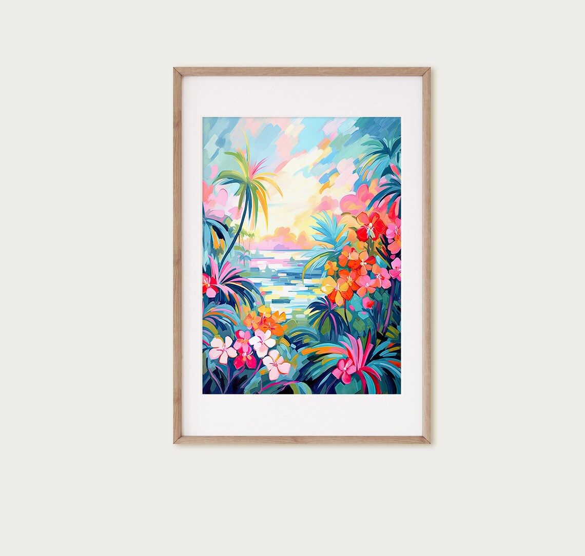 Tropical Sunset Garden Palms Colorful Jungle Wall Painting Poster