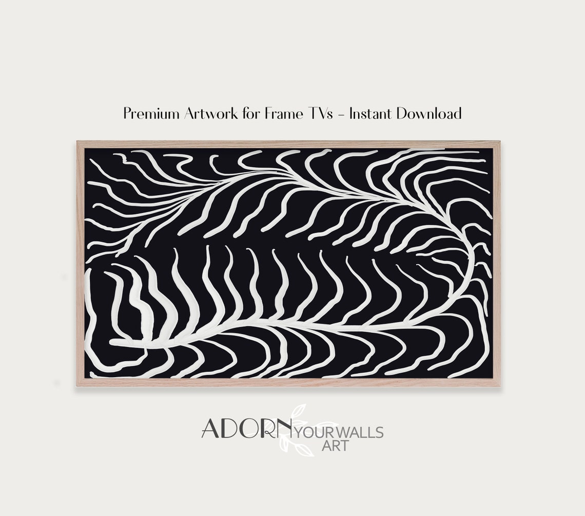 Black White Abstract Botanical Wave Lines Frame TV Digital Poster