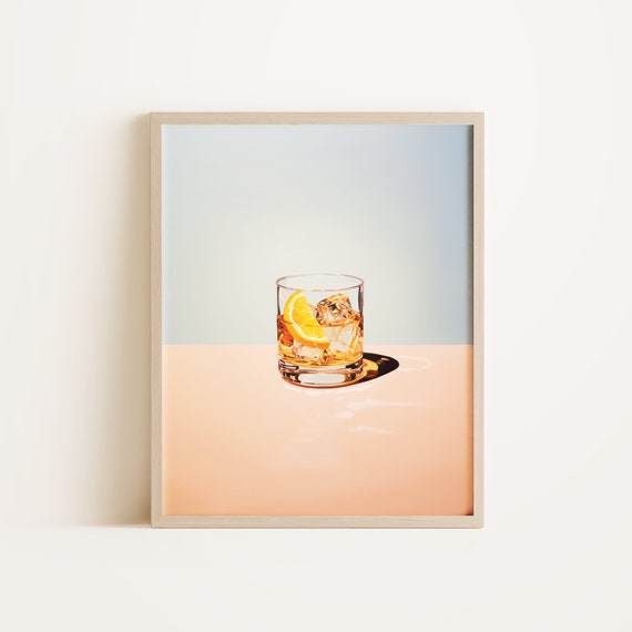 Retro Whisky Painting Art For Bar Cart Trendy Apartment Cocktail Instant