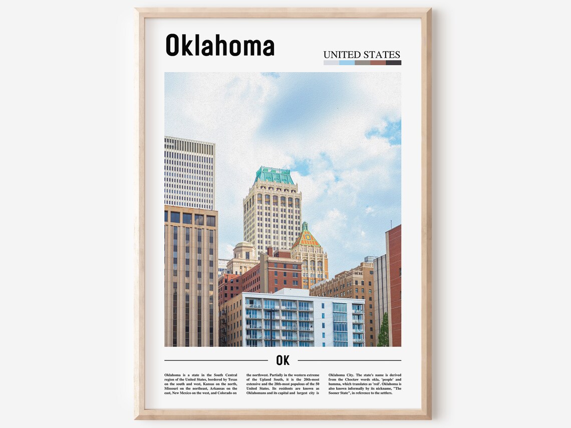 Oklahoma Urban Skyline Sunlit Downtown Blue Sky Cityscape Poster