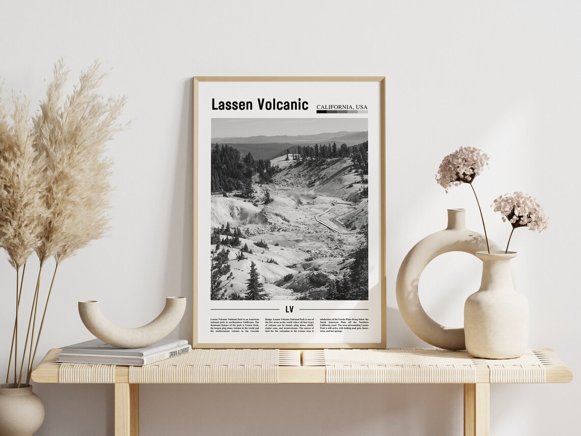 Lassen Volcanic National Park Black And White Wilderness Travel Poster - Image 3