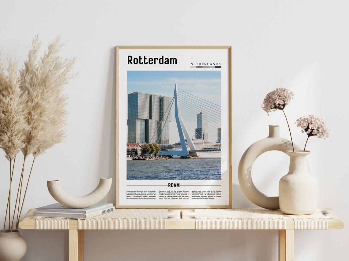 Rotterdam Netherlands Erasmus Bridge Skyline Waterfront Photo Poster - Image 3