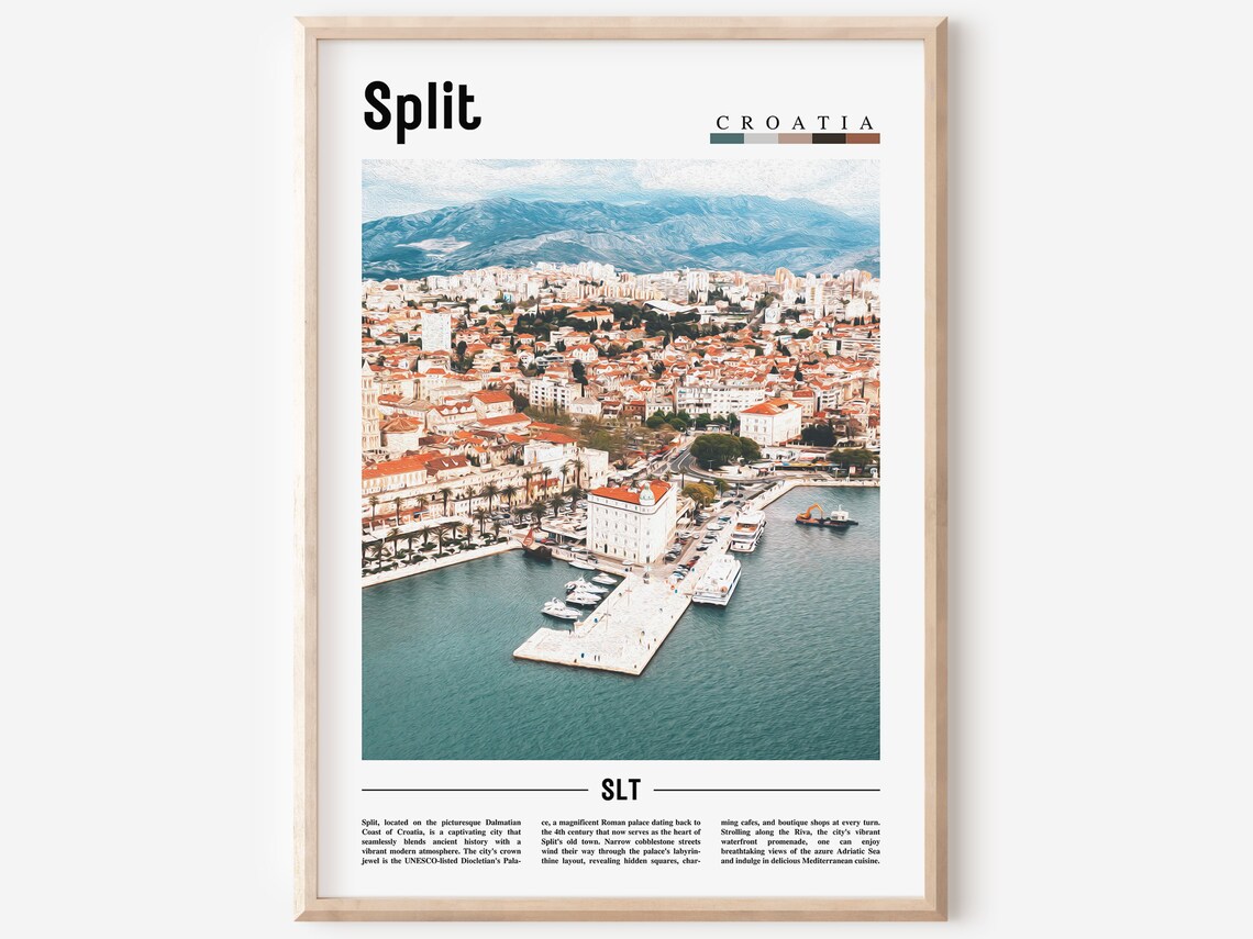Split Croatia Aerial Harbor Waterfront City Travel Poster Photo