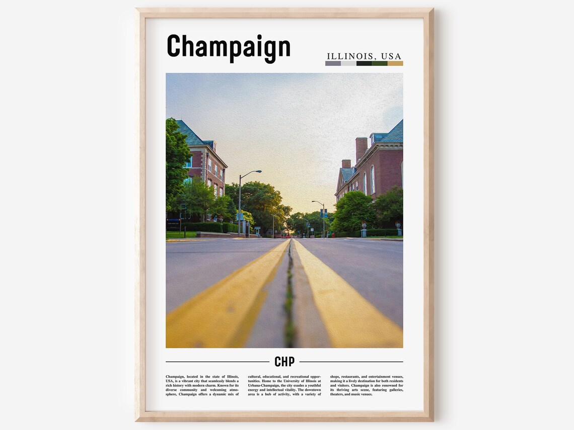 Champaign Illinois USA University Street Photo Travel Poster