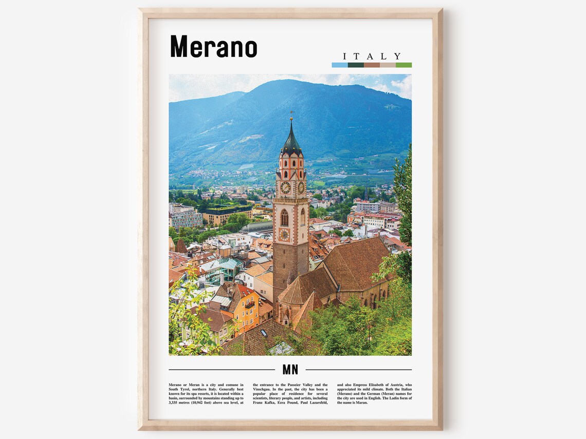 Merano Italy Alpine Town Church Tower Mountain Photo Travel Poster