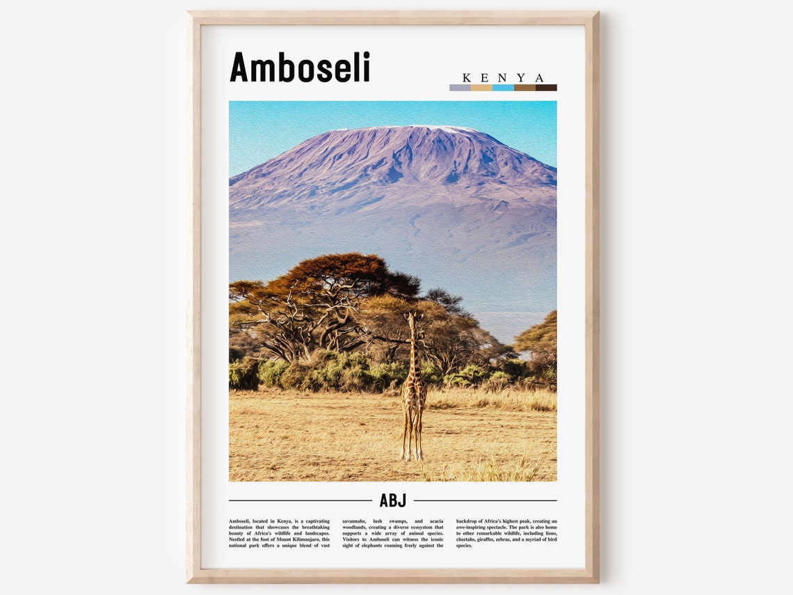 Amboseli Kenya Giraffe Before Mount Kilimanjaro Safari Poster