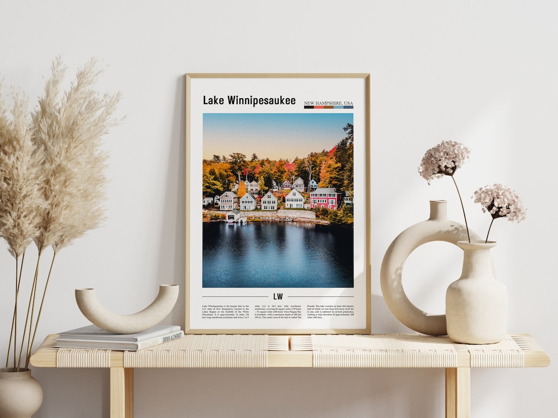 Lake Winnipesaukee New Hampshire Autumn Lake Houses Travel Poster - Image 3