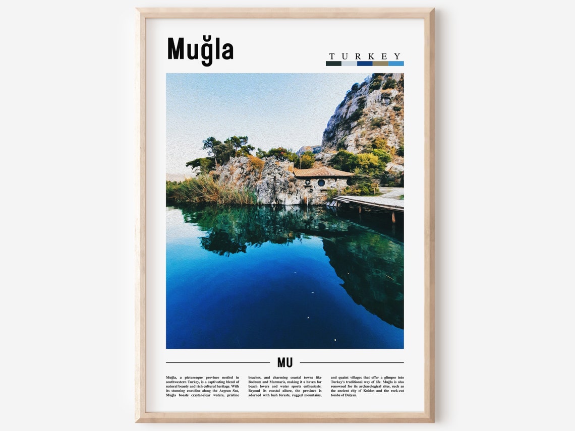 Mugla Turkey Turquoise Lake Reflections Rocky Cliffs Travel Poster