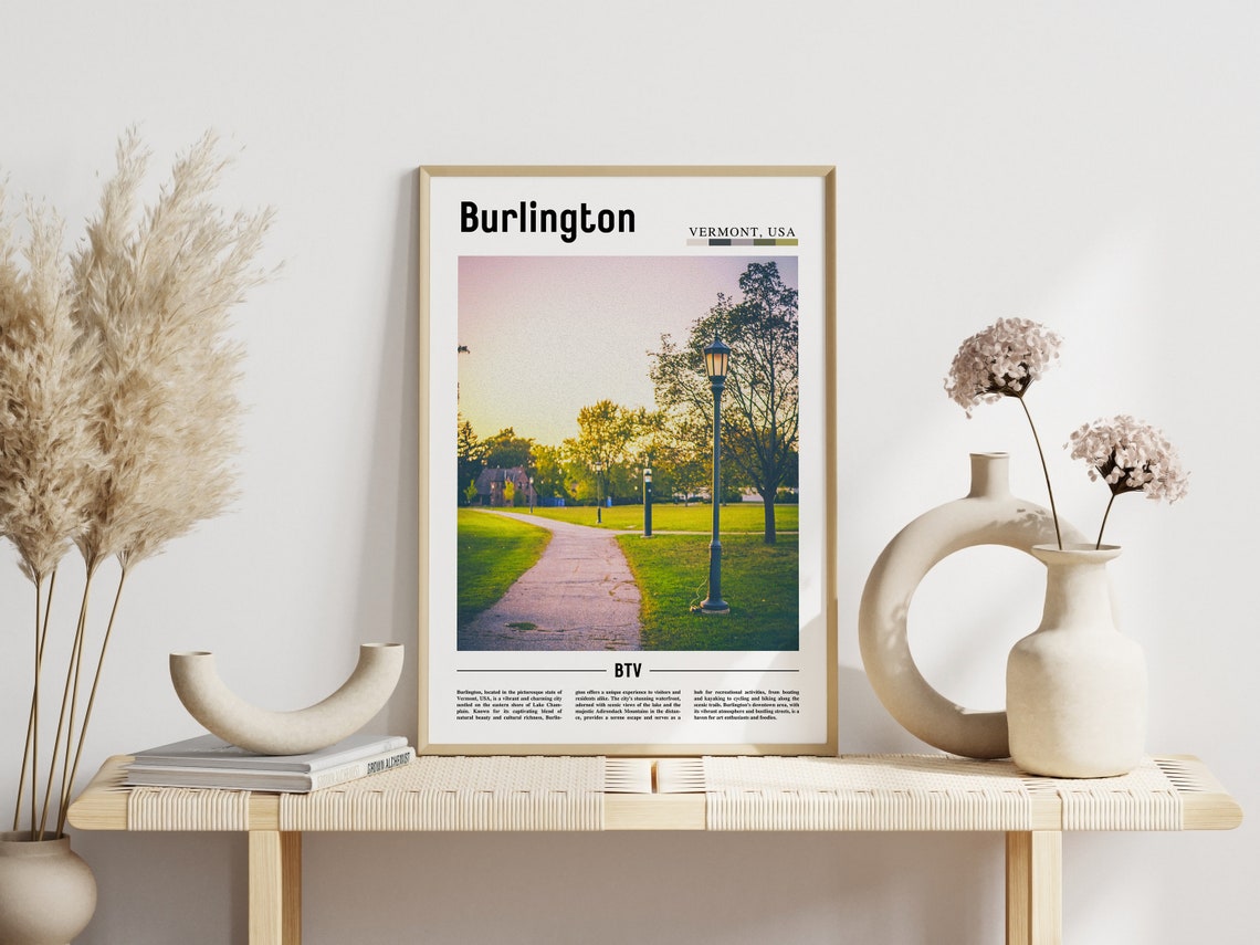 Burlington Vermont Lamp Lit Park Path at Sunset Travel Poster - Image 3
