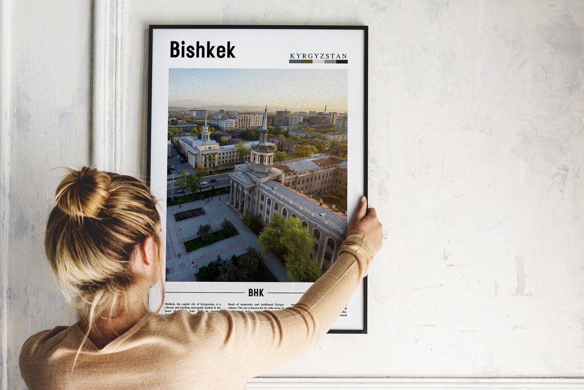 Bishkek Kyrgyzstan Aerial Cityscape Historic Building Travel Poster - Image 2