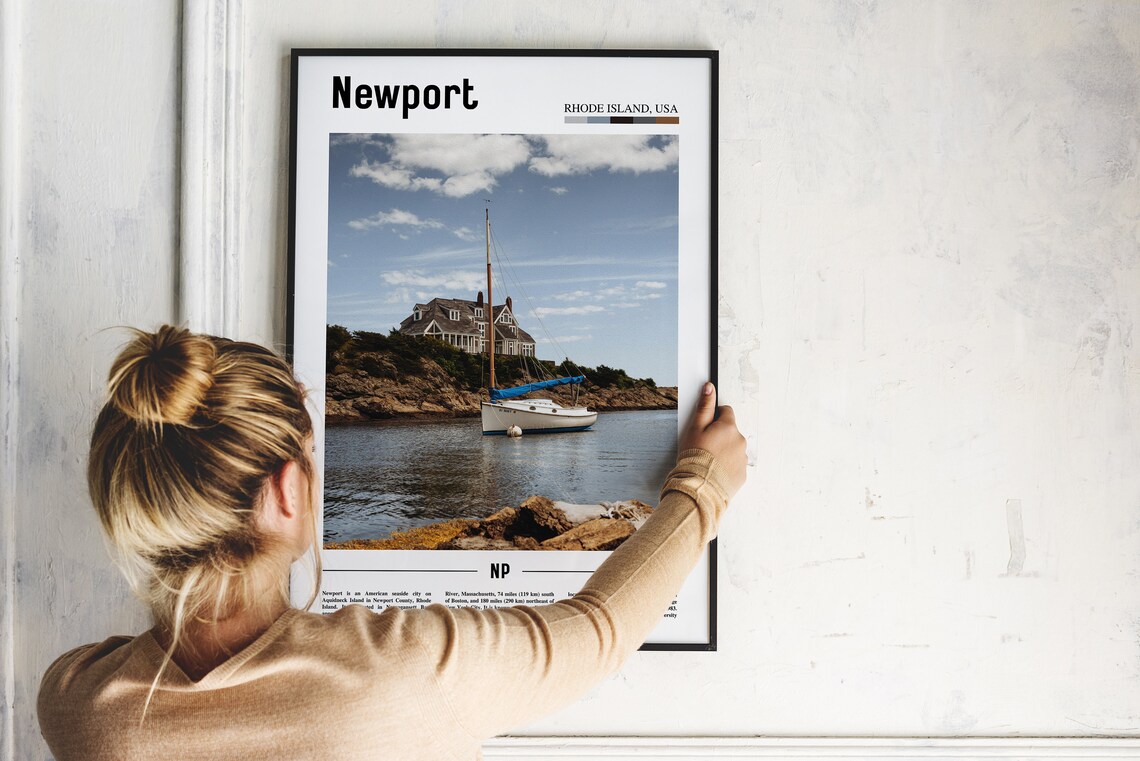 Newport Rhode Island Sailboat Harbor Classic Coastal Travel Poster - Image 2