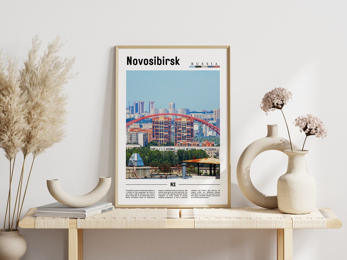Novosibirsk Russia Red Arch Bridge Cityscape Siberia Travel Poster - Image 3
