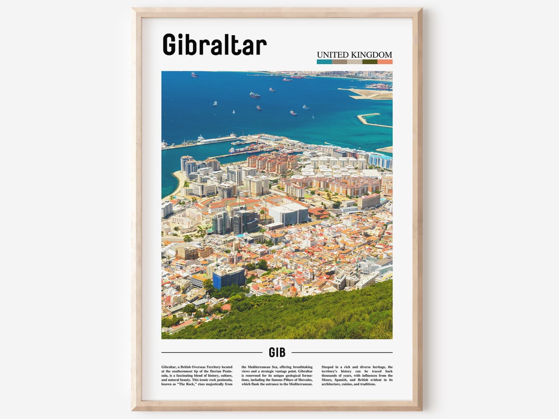 Gibraltar United Kingdom Harbor Aerial City View Travel Poster