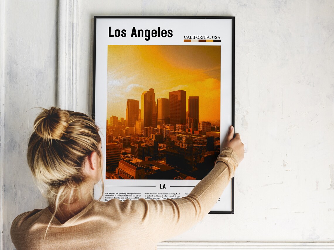 Los Angeles California USA Golden Hour Downtown Skyline Art Poster - Image 2