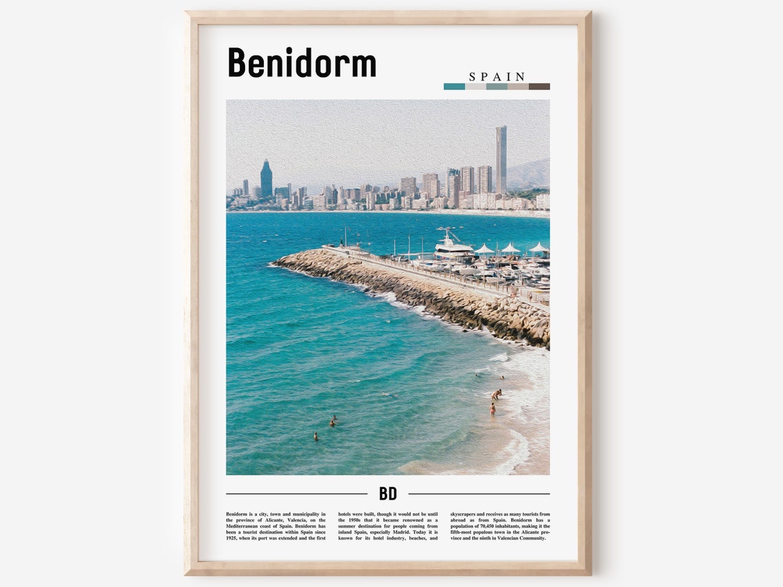 Benidorm Spain Coastal Skyline Turquoise Sea Travel Photo Poster