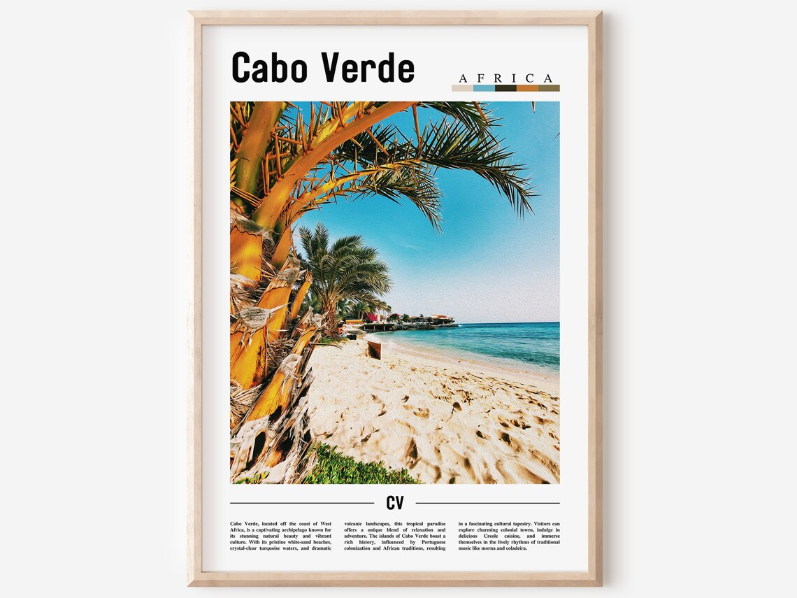 Cabo Verde Island Tropical Beach Palm Fronds Africa Travel Poster