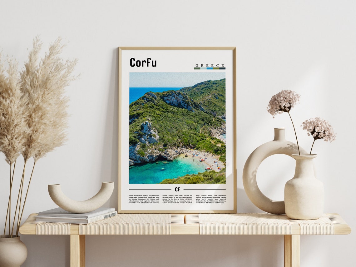 Corfu Greece Ionian Sea Green Hillside Cove Beach Aerial Poster - Image 3