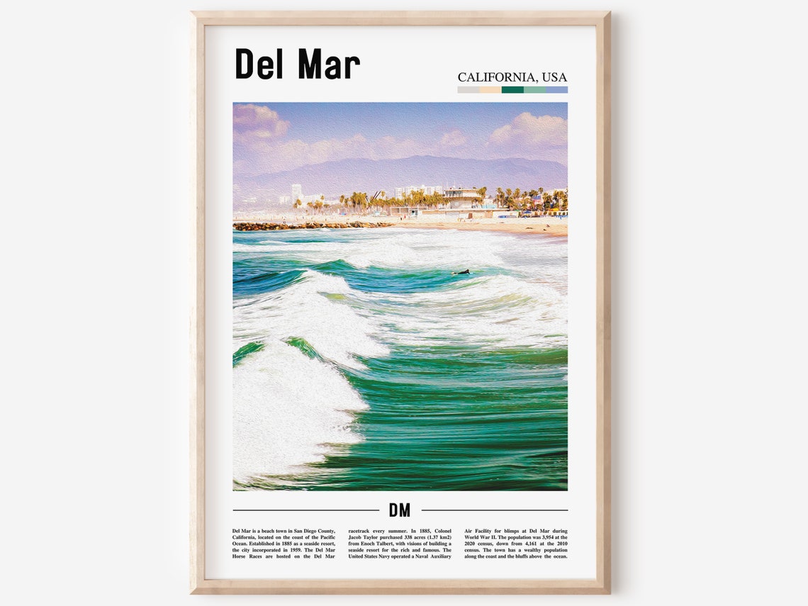 Del Mar Print Del Mar Poster Del Mar Wall Art Oil Painting Poster Colorful City Print City Artwork Travel Artwork Travel Wall Art