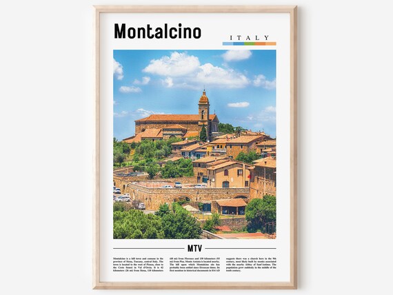 Montalcino Italy Travel Poster Tuscan Hilltop Town Church Photo Scenic View