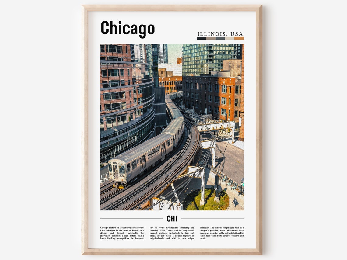 Chicago L Train Elevated Railway Downtown Transit City Travel Poster