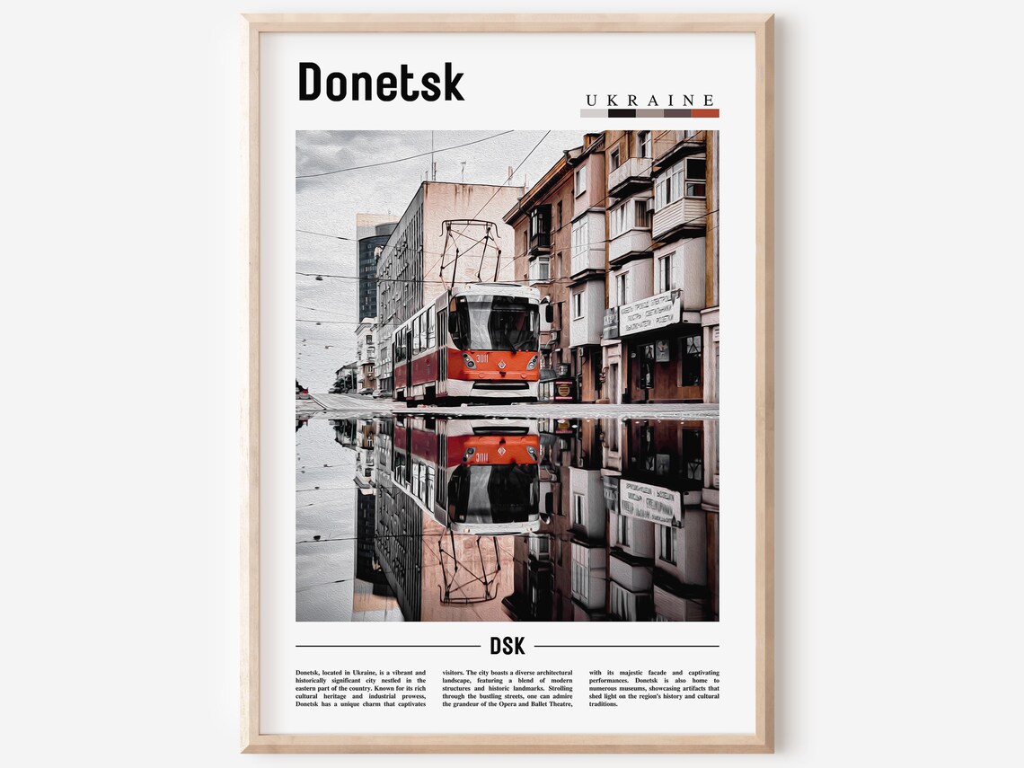 Donetsk Ukraine Tram Street Reflection Minimalist Travel Poster