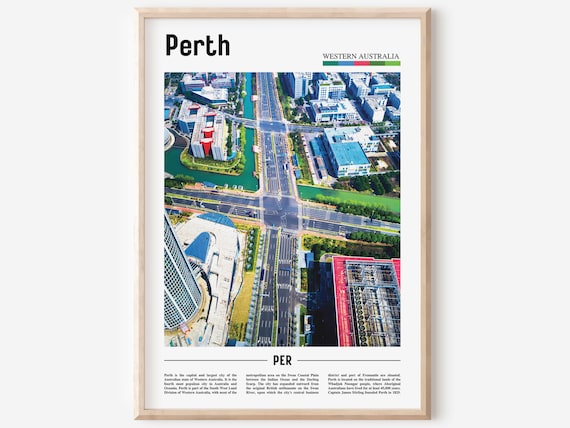 Perth Western Australia Aerial City View Travel Poster Urban Skyline