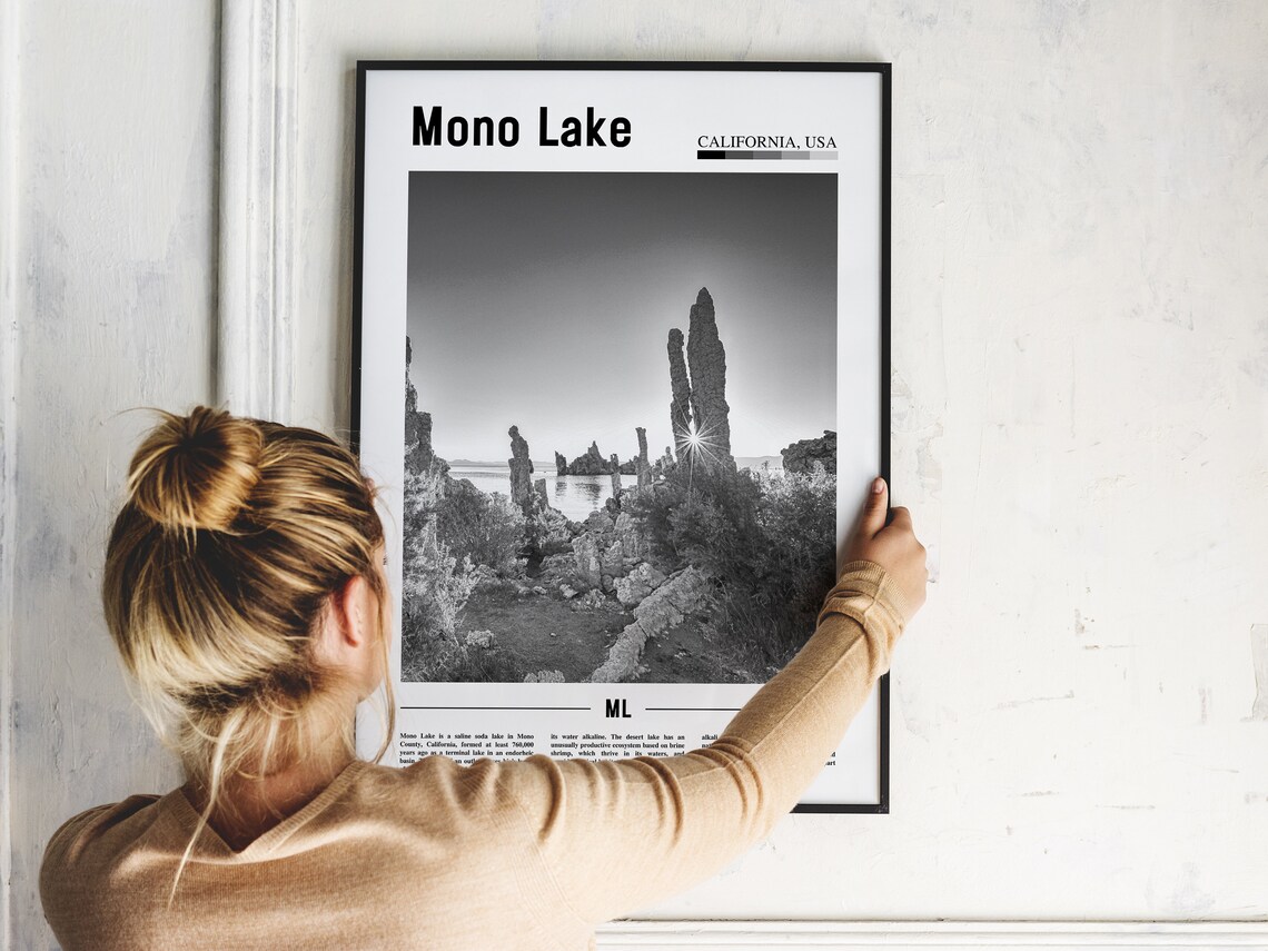 Mono Lake California Black and White Tufa Towers Sunrise Photo Poster - Image 2