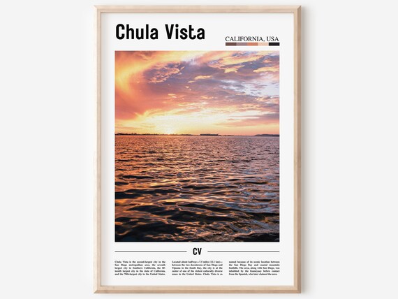Chula Vista California Sunset Bay Water Minimal Travel Poster