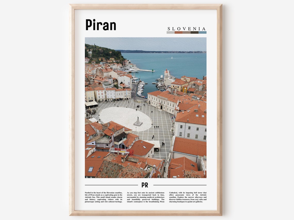 Piran Slovenia Tartini Square Aerial Harbor View Travel Poster