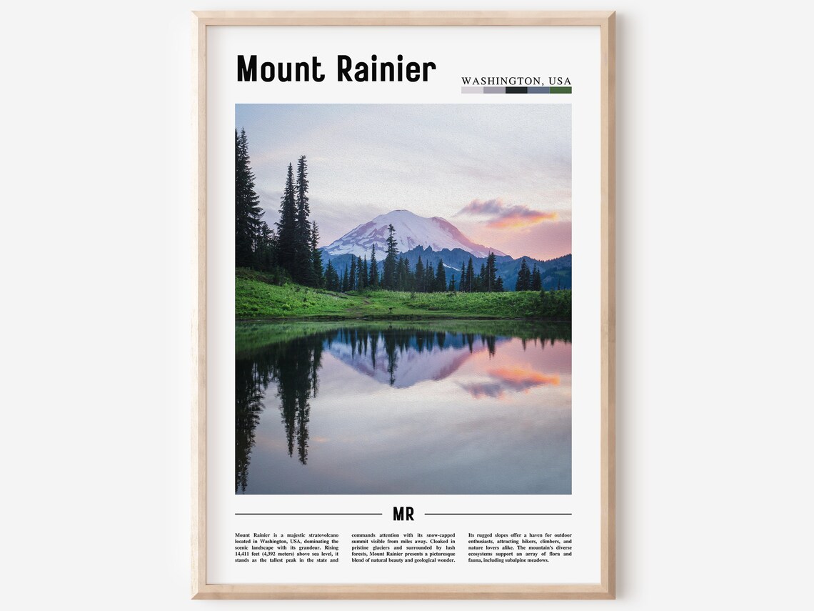Mount Rainier Poster Mount Rainier Print Mount Rainier Wall Art United States Photo United States Poster United States Print