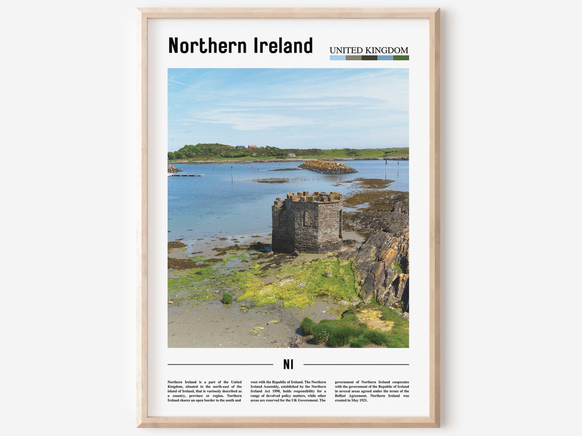 Northern Ireland Coast Stone Castle Rocky Shore UK Travel Poster