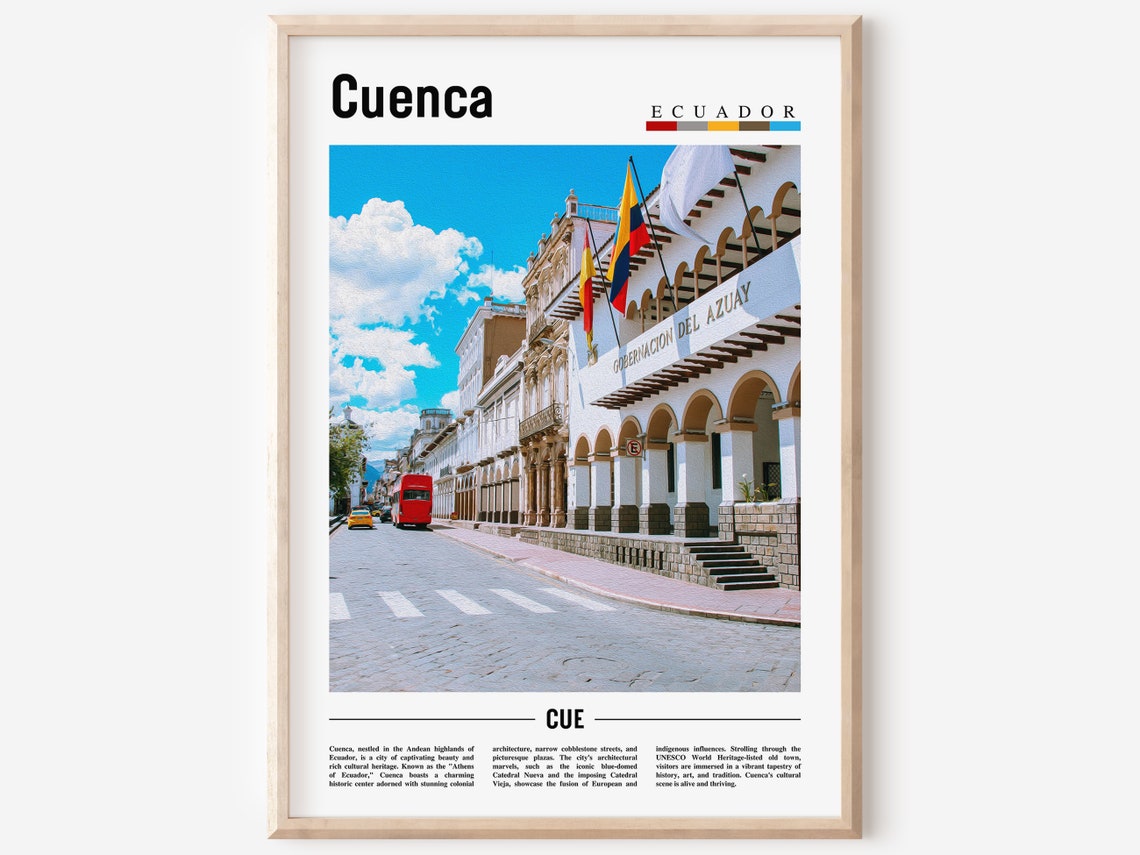 Cuenca Ecuador Colonial Old Town Street Flags Photo Travel Poster
