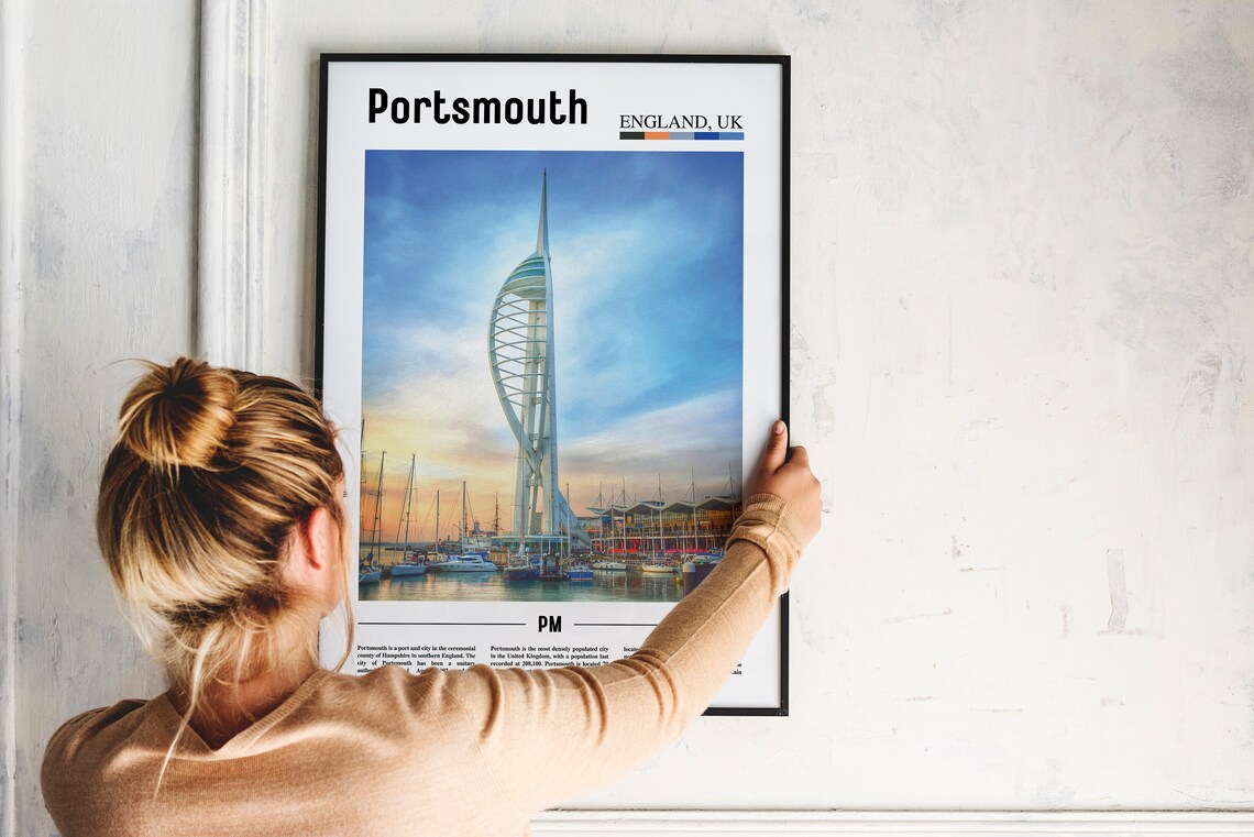 Portsmouth England Spinnaker Tower Harbor Sunset Landmark Travel Poster - Image 2
