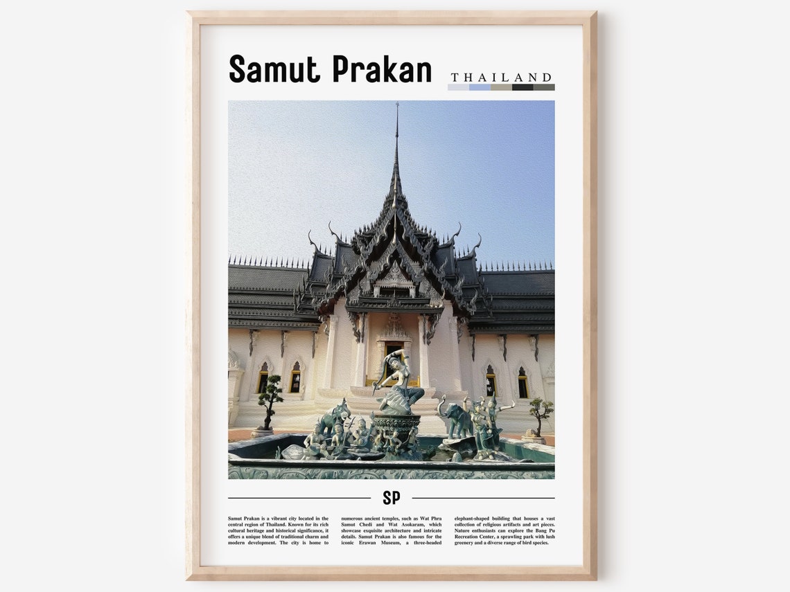 Samut Prakan Thailand Thai Temple Spire Photography Travel Poster