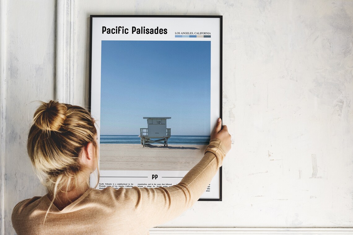 Pacific Palisades Los Angeles Lifeguard Tower Beach Travel Poster - Image 2