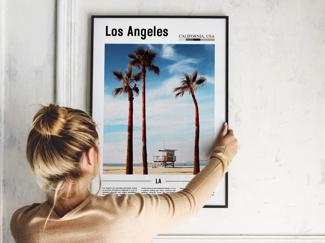 Los Angeles Beach Tall Palm Trees Lifeguard Tower Travel Poster - Image 2