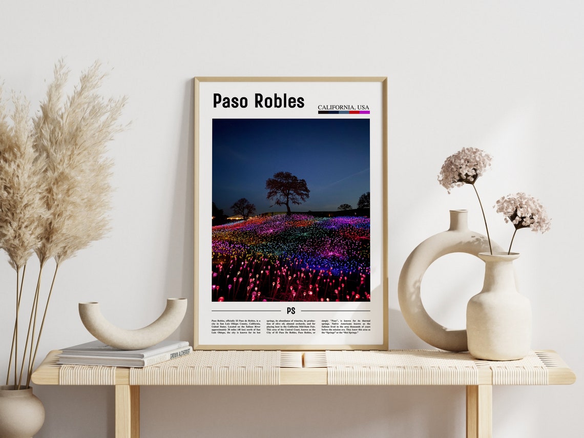 Paso Robles California Night Lights Field Color Travel Poster - Image 3