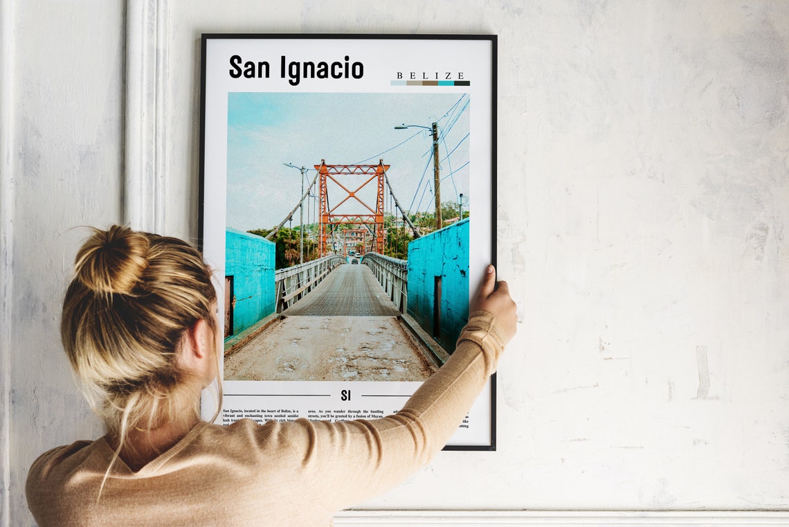 San Ignacio Belize Orange Suspension Bridge Landmark Travel Poster - Image 2