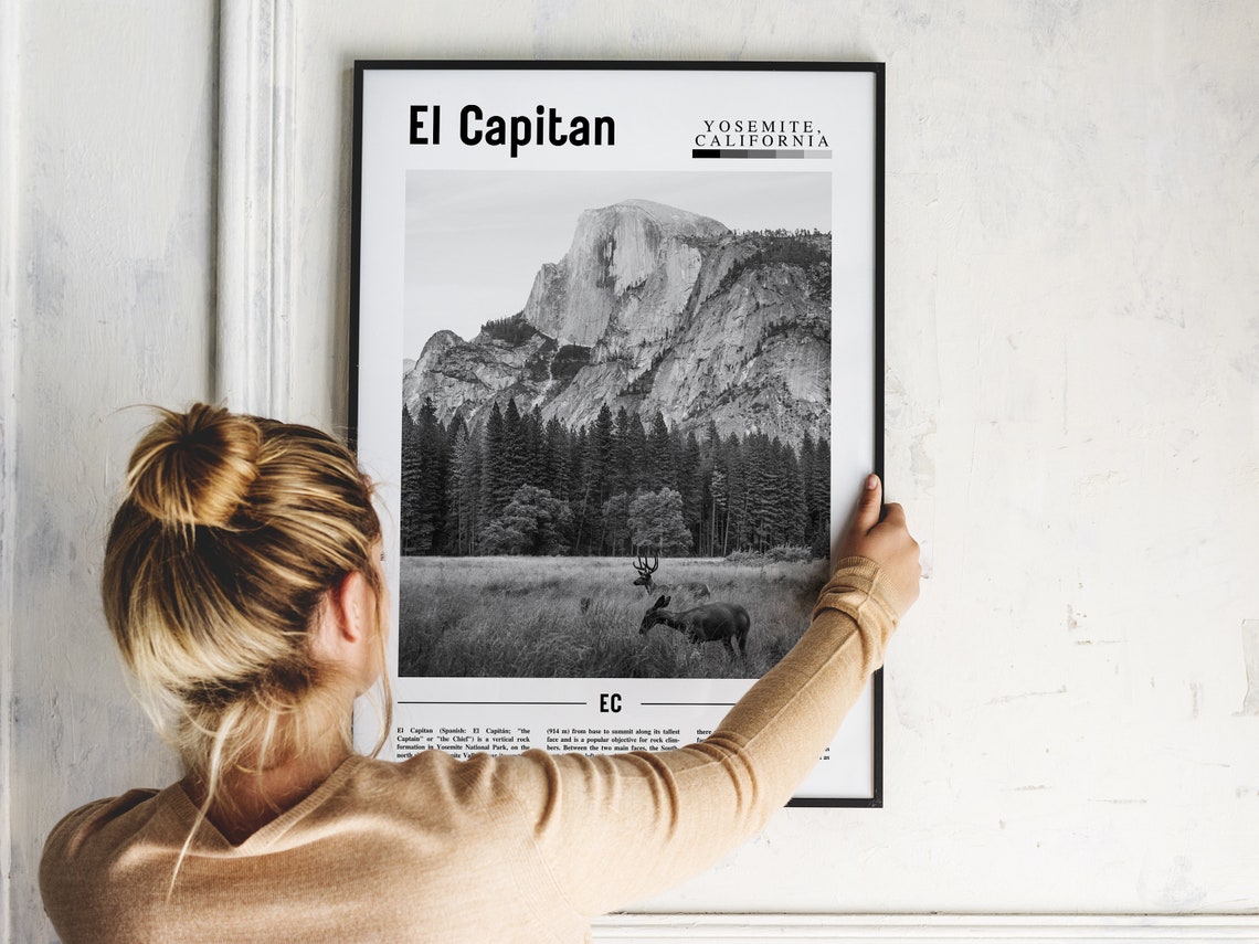 El Capitan Yosemite Black And White Photography Poster Deer Meadow - Image 2