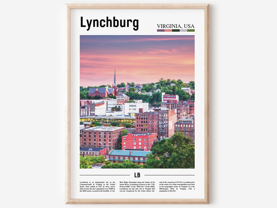 Lynchburg Virginia Downtown Poster Sunset City Skyline Church Spire
