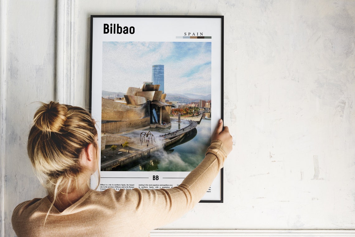 Bilbao Spain Guggenheim Museum Riverside Minimal Travel Photo Poster - Image 2
