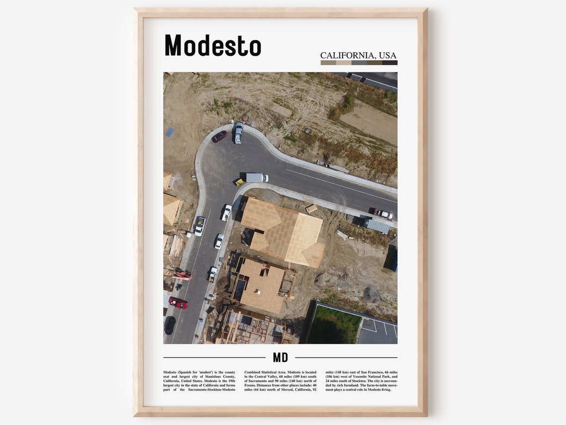 Modesto Print Modesto Poster Modesto Wall Art Minimal Travel Print Minimal City Poster Travel Destination City Print Oil Painting Poster