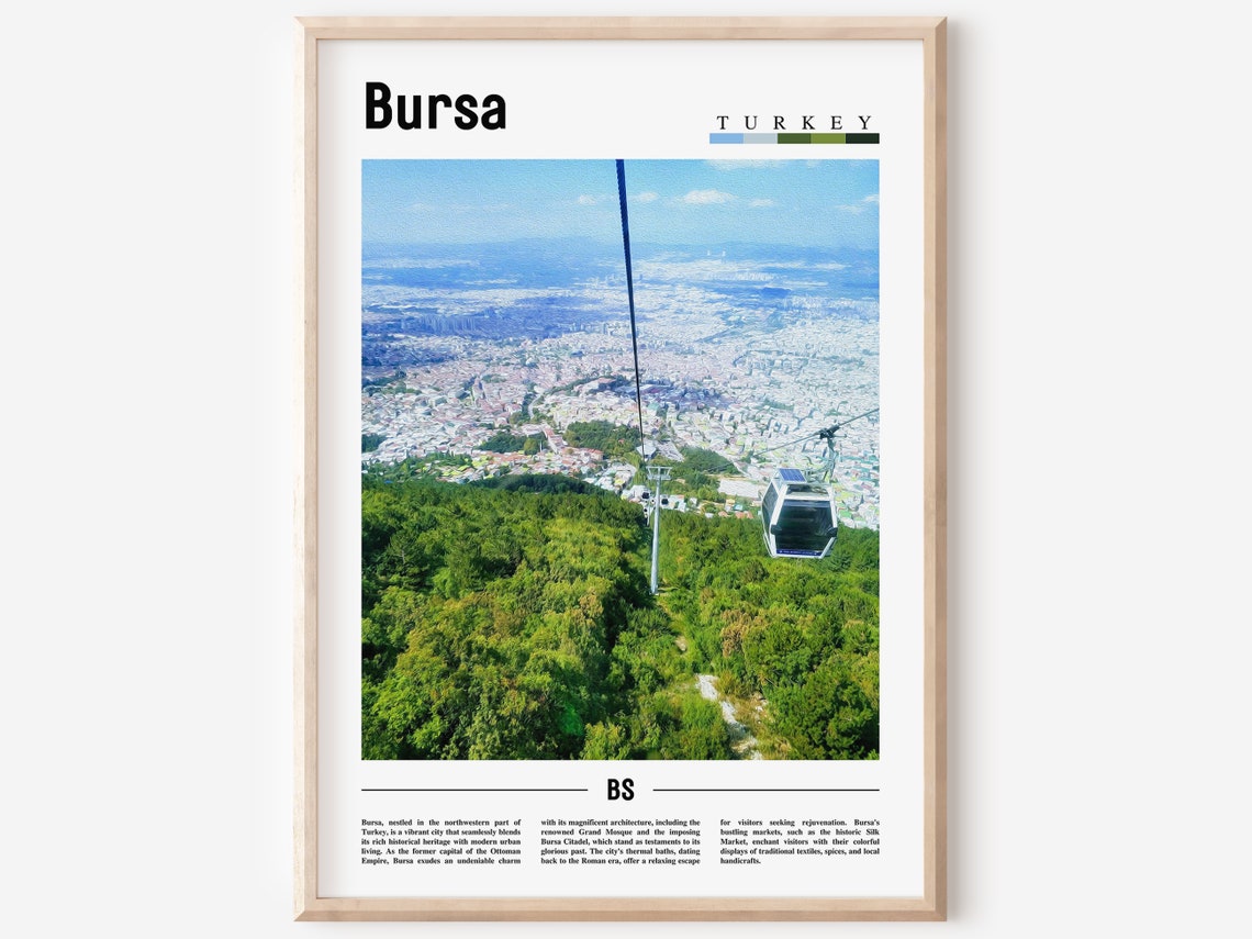 Bursa Turkey Cable Car Mountain City View Minimal Travel Poster
