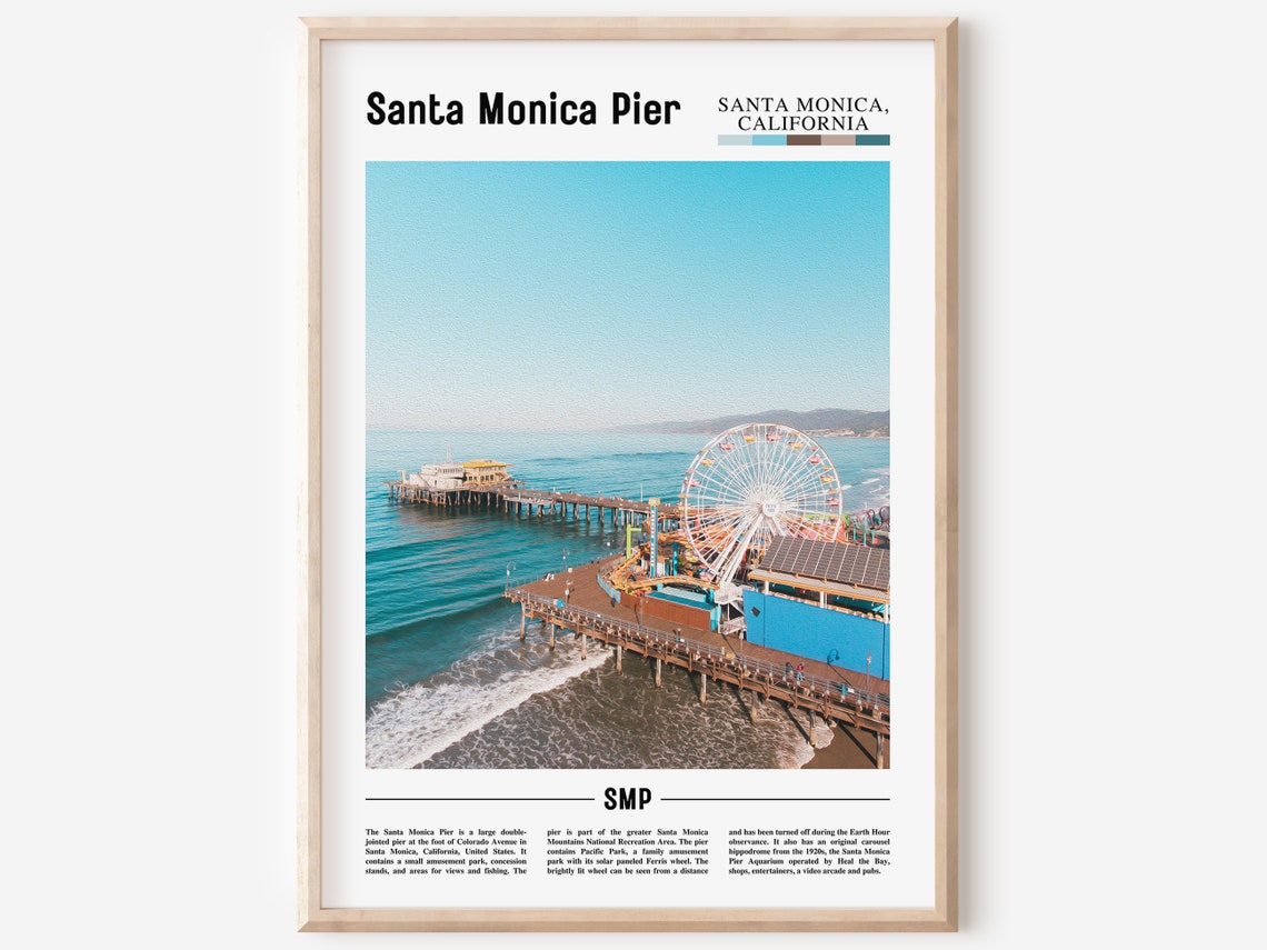Santa Monica Pier Print Santa Monica Pier Poster Santa Monica Pier Wall Art Minimal Travel Print Minimal City Poster Oil Painting Poster